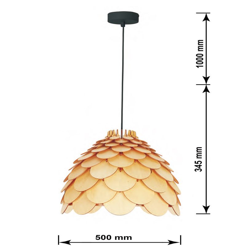 Lampă suspendată mare, lemn natural 1xE27, Burgo Light Prestige