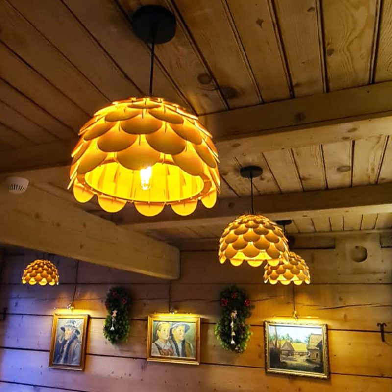 Lampă suspendată mare, lemn natural 1xE27, Burgo Light Prestige