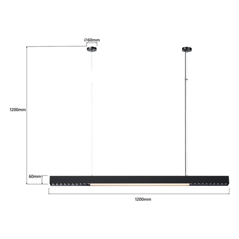 Lampă suspendată L neagră, control inteligent Tuya, LED CCT, Cali Light Prestige