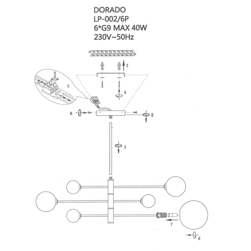 Lampă suspendată Dorado neagră 6xG9 Light Prestige