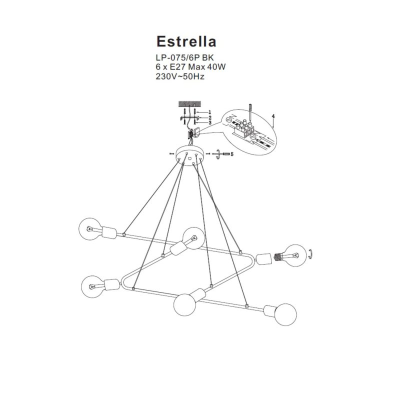 Lampă suspendată neagră 6xE14, stil contemporan, Estrella 6 Light Prestige - imagine 4