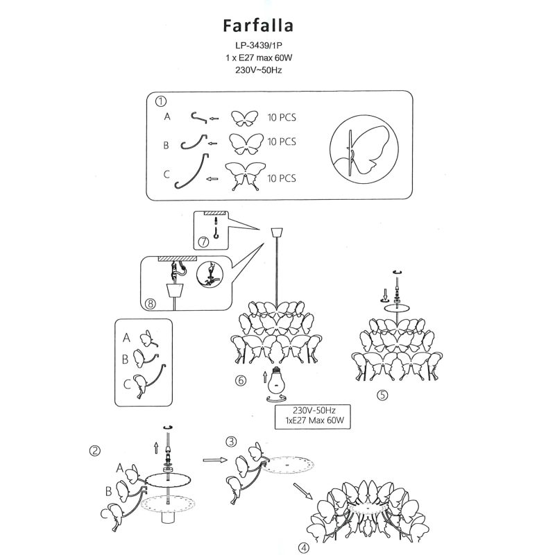 Lampă suspendată roz închis 1xE27, stil feminin, Farfalla Light Prestige - imagine 7
