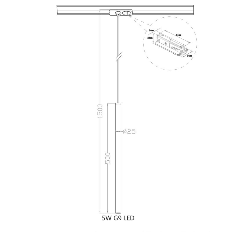 Lampă suspendată pentru șină Lungo 1 neagră 1F 1xG9 Light Prestige - imagine 3