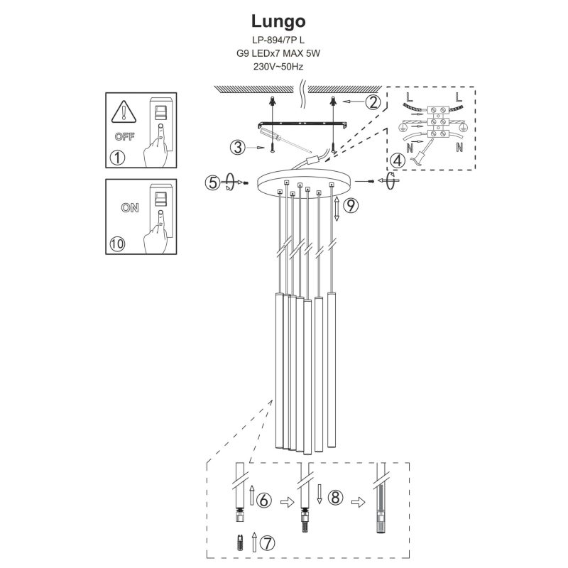 Lampă suspendată Lungo 7 aurie 7xG9 Light Prestige - imagine 4