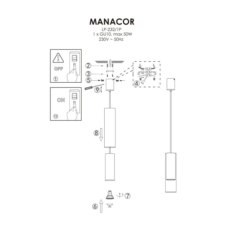 Lampă suspendată albă 1xGU10, design simplu, Manacor Light Prestige - imagine 4