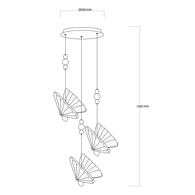 Lampă suspendată aurie LED CCT, 3 pendule, Mariposa Light Prestige