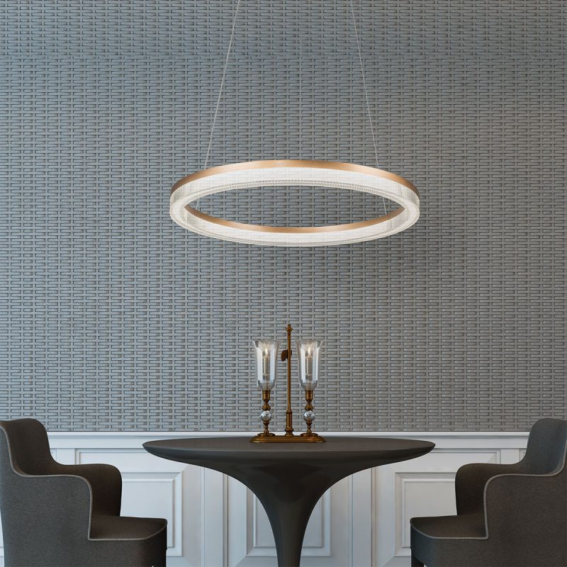 Lampă suspendată aurie-transparentă LED CCT, formă triunghi, Midway Cristal Light Prestige