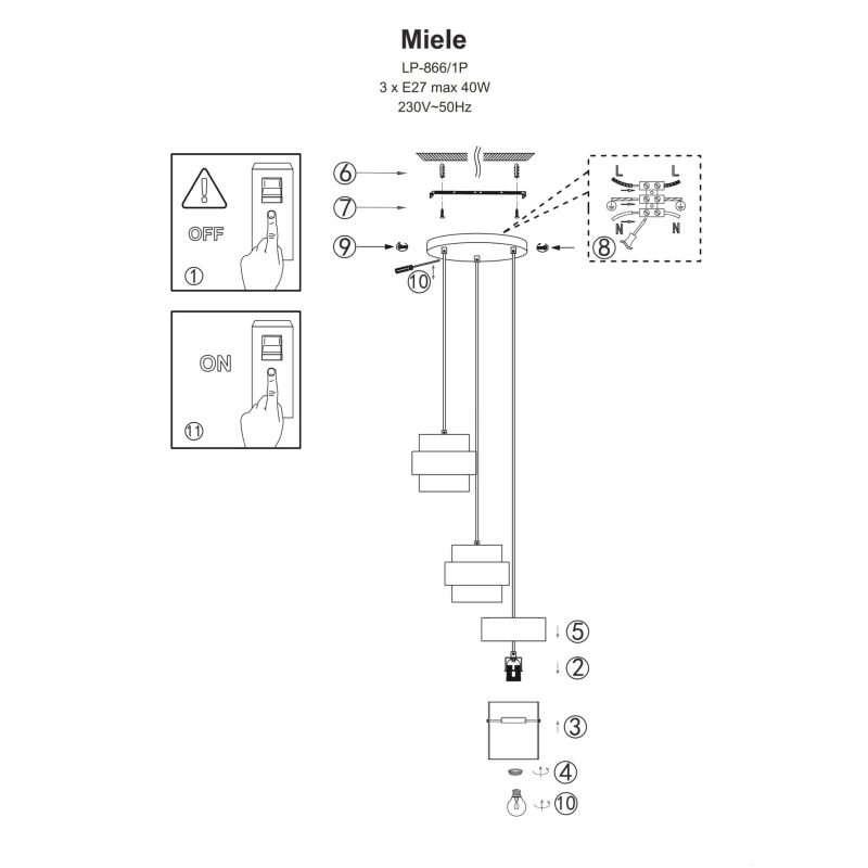 Lampă suspendată fumurie 3xE27, stil modern, Miele Light Prestige