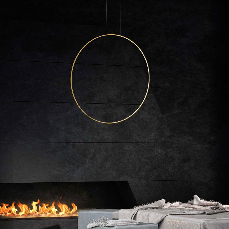 Lampă suspendată aurie, IP44, LED CCT, dimensiune L, Mirror Light Prestige
