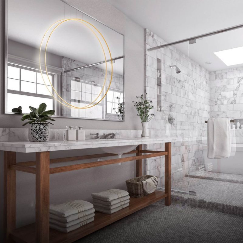 Lampă suspendată aurie, IP44, LED CCT, dimensiune L, Mirror Light Prestige