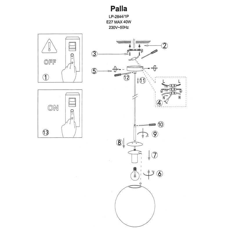 Lampă suspendată aurie 1xE14, formă glob, Palla Light Prestige