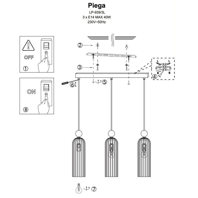 Lampă suspendată chihlimbar 3xE14, design elegant, Piega Light Prestige - imagine 4