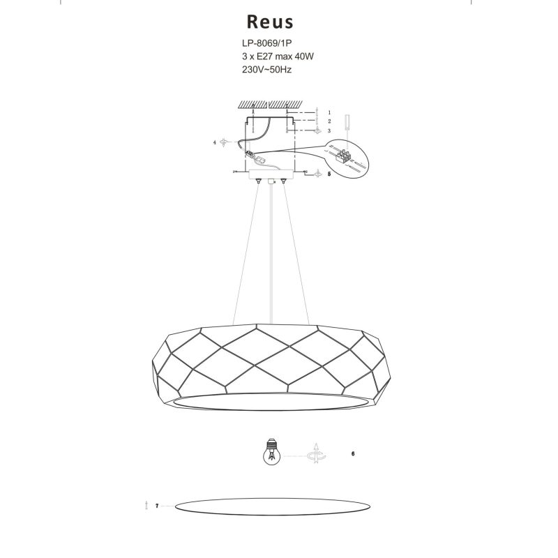 Lampă suspendată roz auriu 3xE27, iluminat decorativ, Reus Light Prestige - imagine 5