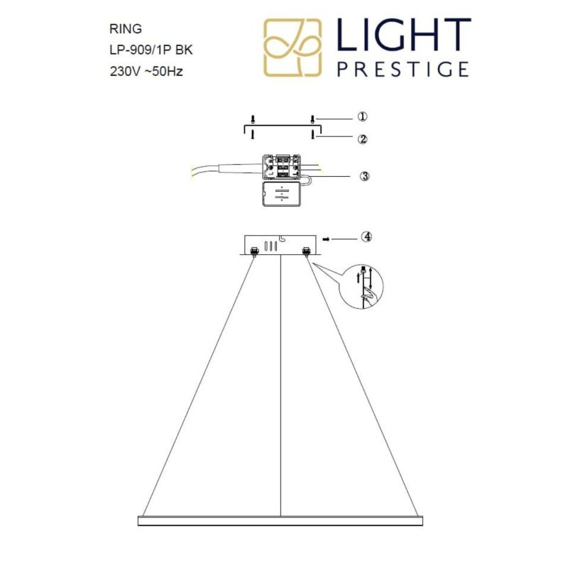 Lampă suspendată 66 cm neagră LED CCT, formă circulară, Ring Light Prestige - imagine 5