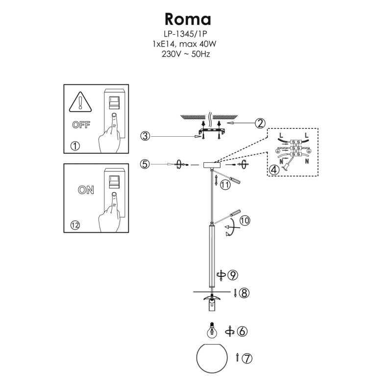 Lampă suspendată aurie 1xE14, iluminat decorativ, Roma Light Prestige - imagine 4