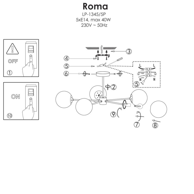 Lampă suspendată aurie 5xE14, stil baroc, Roma Light Prestige - imagine 4