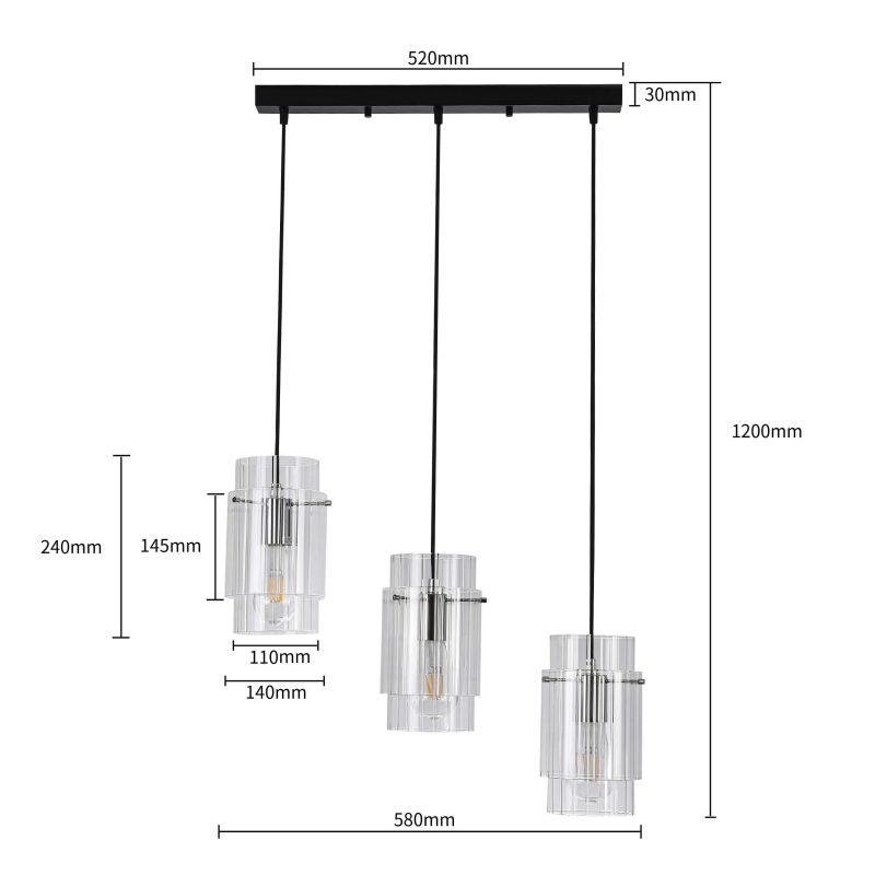 Lampă suspendată neagră 3xE27, iluminat interior, Savona Light Prestige