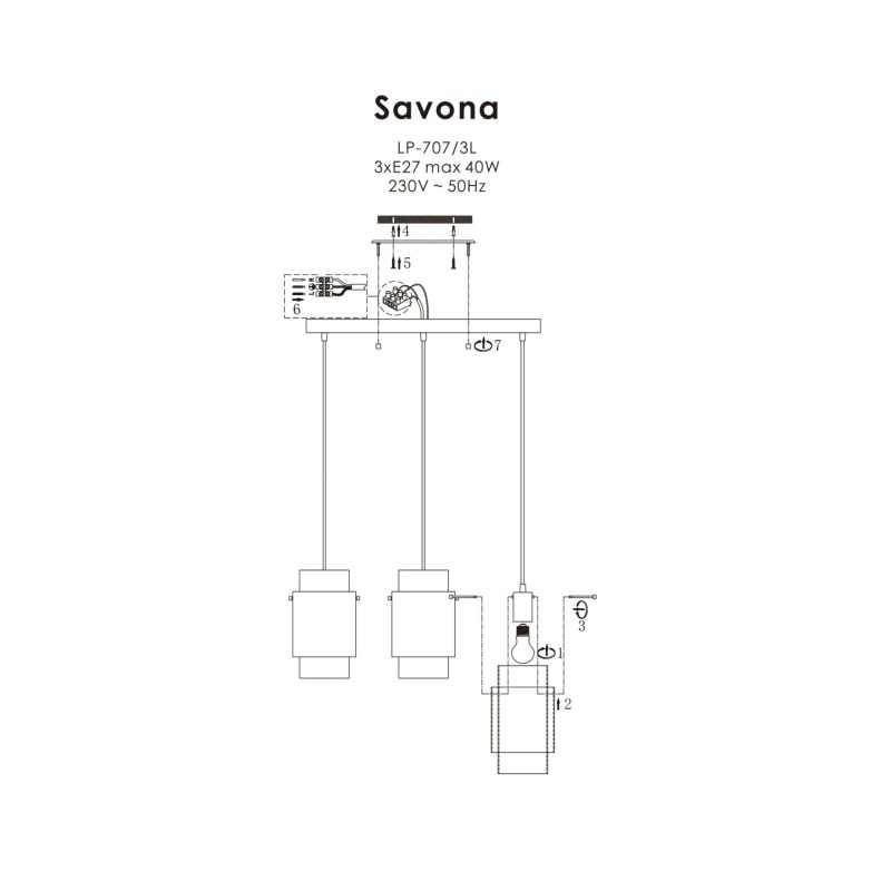 Lampă suspendată neagră 3xE27, iluminat interior, Savona Light Prestige