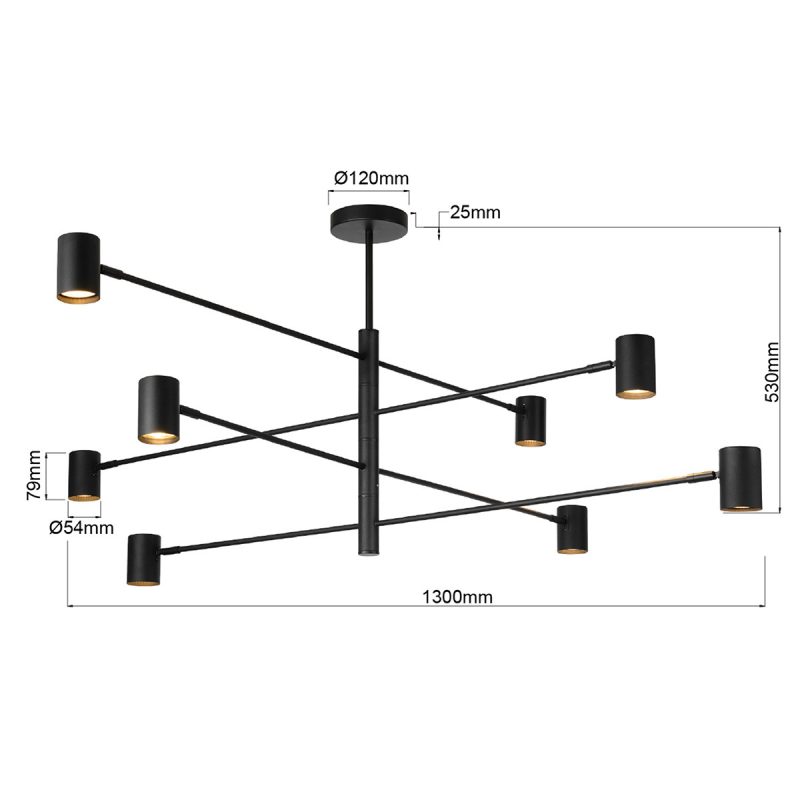 Lampă suspendată neagră 8xGU10, iluminat multipunct, Snow Light Prestige - imagine 5
