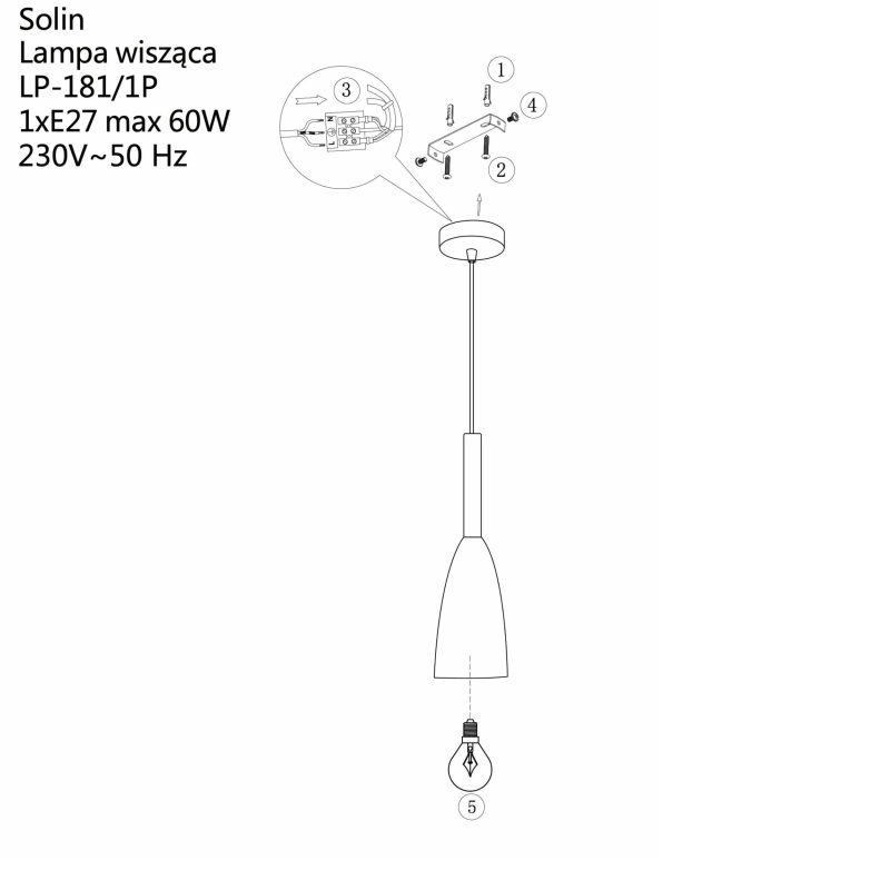 Lampă suspendată neagră 1xE27, stil urban, Solin Light Prestige - imagine 8