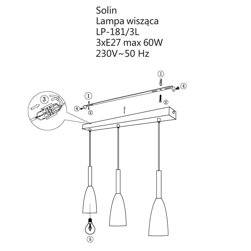 Lampă suspendată Solin 3 negru-aurie 3xE27 Light Prestige - imagine 4