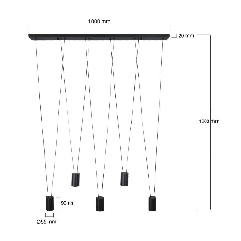 Lampă suspendată neagră 5xGU10, stil industrial, Toledo Light Prestige