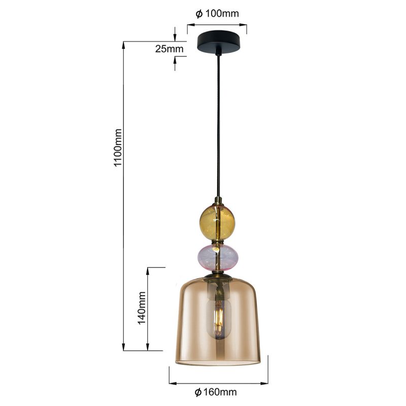 Lampă suspendată chihlimbar 1xE27, iluminat decorativ, Tropea Light Prestige