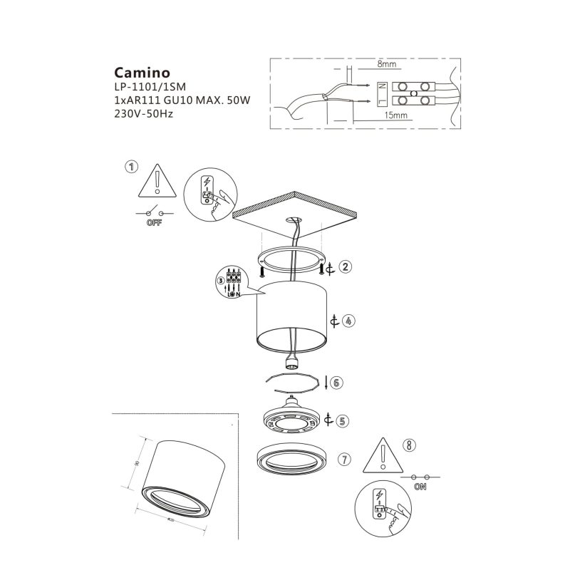 Plafonieră aplicată albă 1xES111, design tehnic, Camino Light Prestige - imagine 4