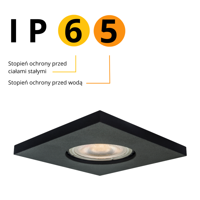 Spot încastrat pătrat negru IP65 1xGU10, baie sau exterior, Lagos Light Prestige