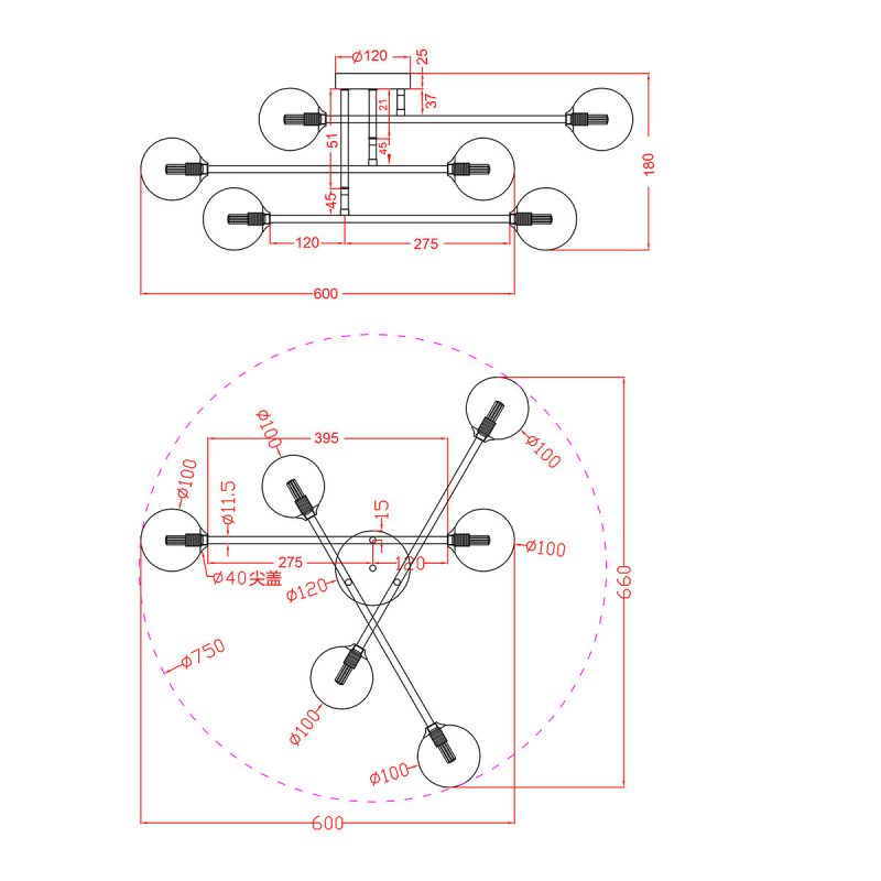 Plafonieră neagră 6xG9, design modern, Dorado Light Prestige - imagine 8