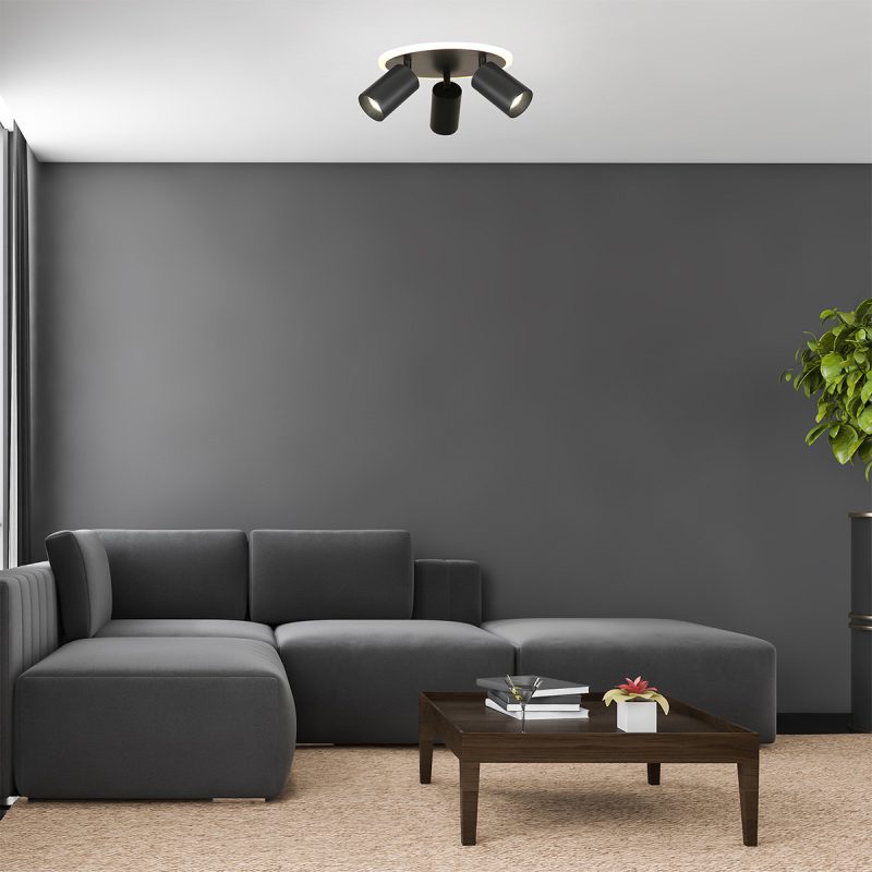 Plafonieră neagră LED CCT, 3 spoturi rotunde, Parma Light Prestige