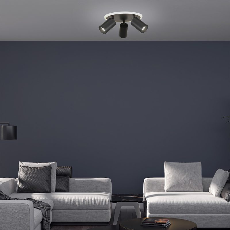 Plafonieră neagră LED CCT, 3 spoturi rotunde, Parma Light Prestige