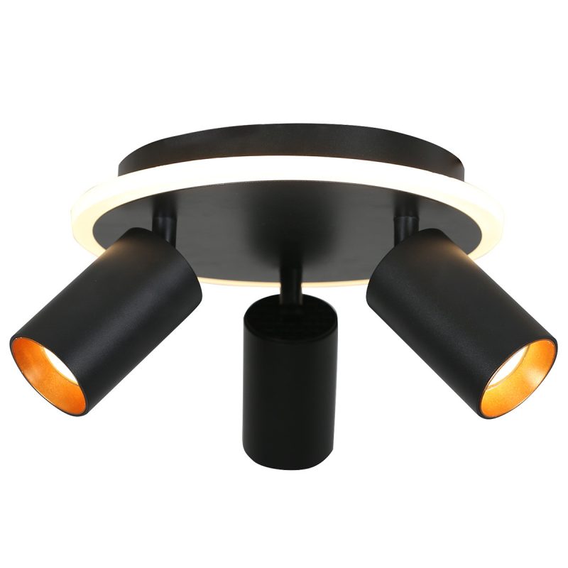Plafonieră neagră LED CCT, 3 spoturi rotunde, Parma Light Prestige