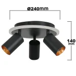 Plafonieră neagră LED CCT, 3 spoturi rotunde, Parma Light Prestige