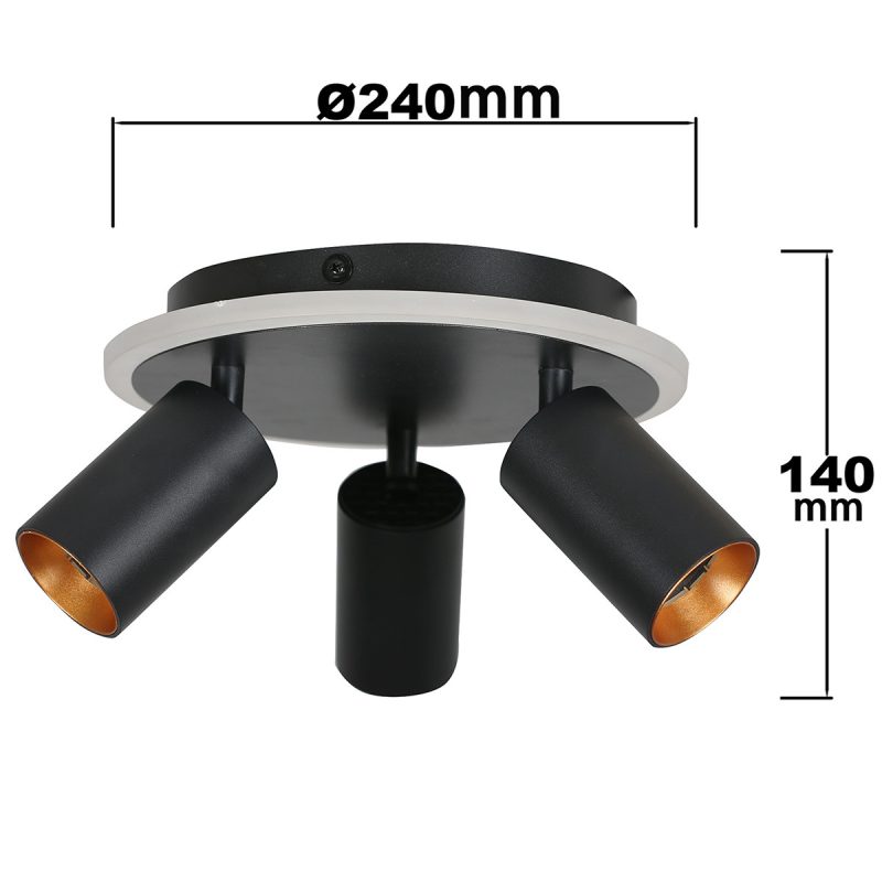 Plafonieră neagră LED CCT, 3 spoturi rotunde, Parma Light Prestige