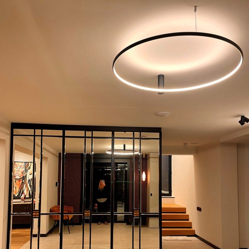 Plafonieră neagră LED CCT, dimensiune S, iluminat ambiental, Ring Light Prestige