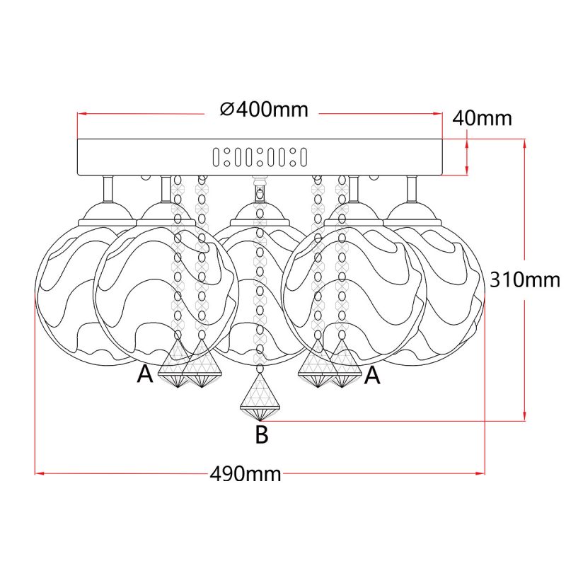 Plafon decorativ argintiu 5xE14 + LED, stil elegant, Sada Light Prestige