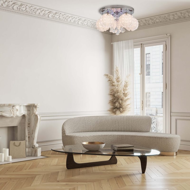 Plafon decorativ argintiu 5xE14 + LED, stil elegant, Sada Light Prestige
