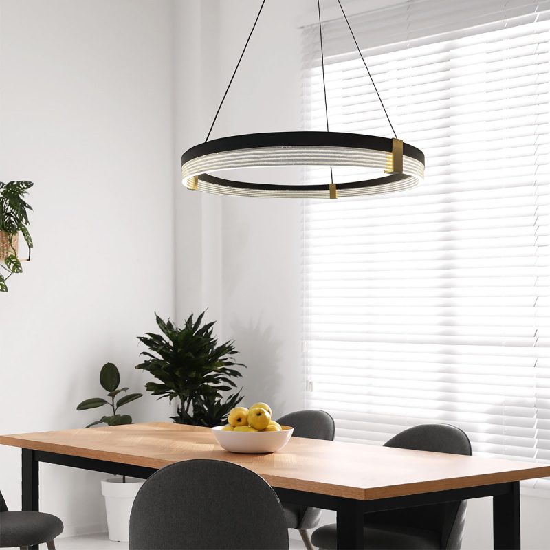 Lampă suspendată 80 cm negru-transparent LED CCT, design geometric, Plum Triangle Light Prestige - imagine 4
