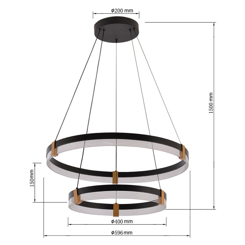 Lampă suspendată 60 cm + 40 cm negru-transparent LED CCT, combinație decorativă, Plum Light Prestige