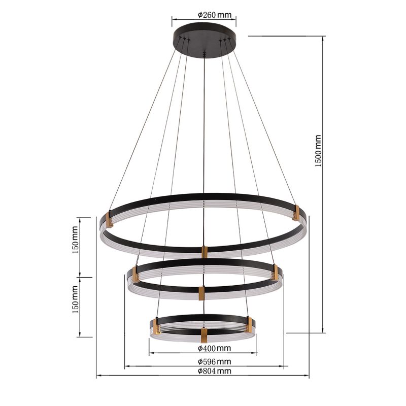 Lampă suspendată 80 cm + 60 cm + 40 cm negru-transparent LED CCT, set decorativ, Plum Light Prestige
