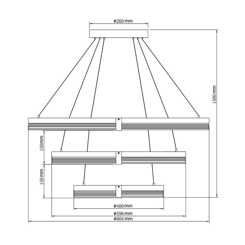 Lampă suspendată 80 cm + 60 cm + 40 cm negru-transparent LED CCT, set decorativ, Plum Light Prestige