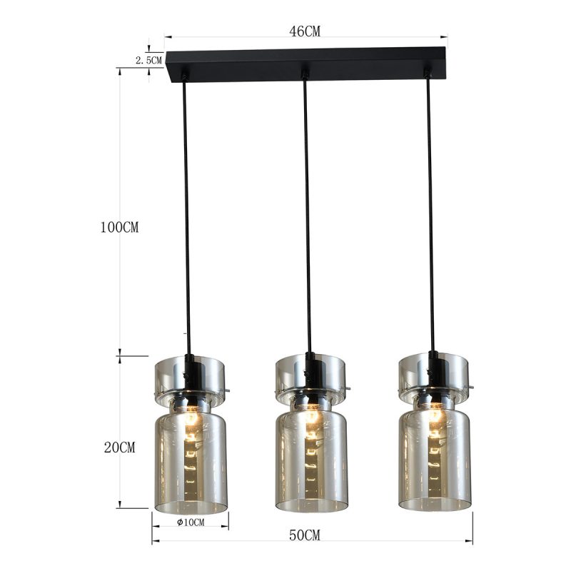 Lampă suspendată fumurie triplă 3xE27, stil industrial, Nivio Light Prestige - imagine 4