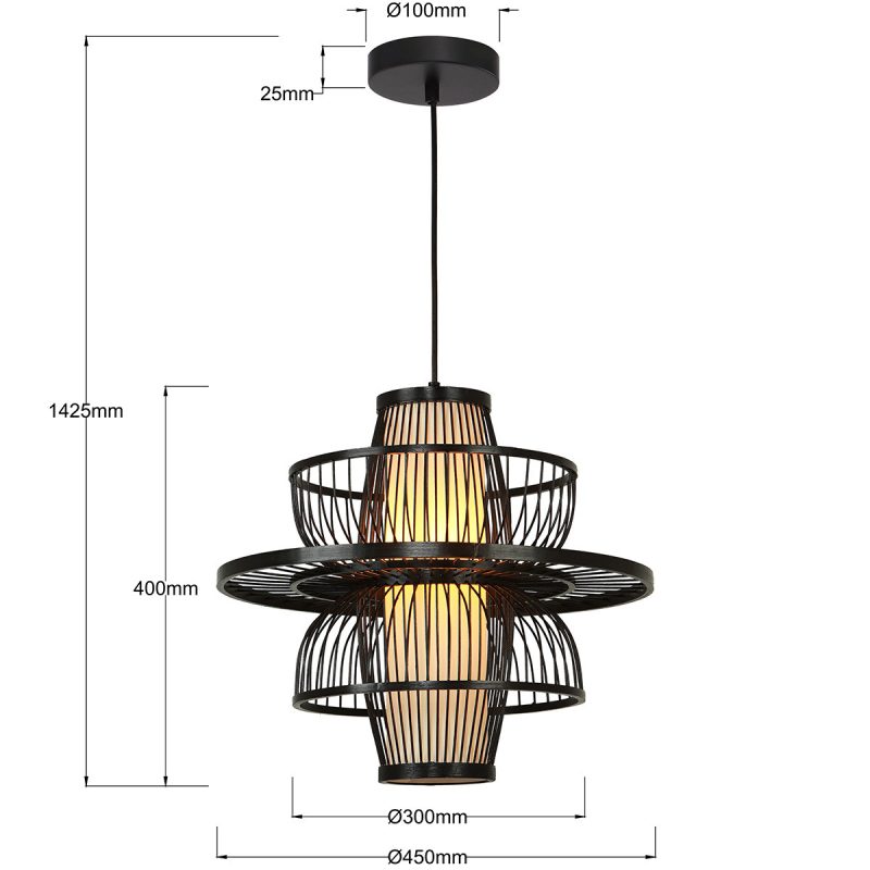 Lampă suspendată ratan neagră 1xE27, stil natural, Astra Light Prestige