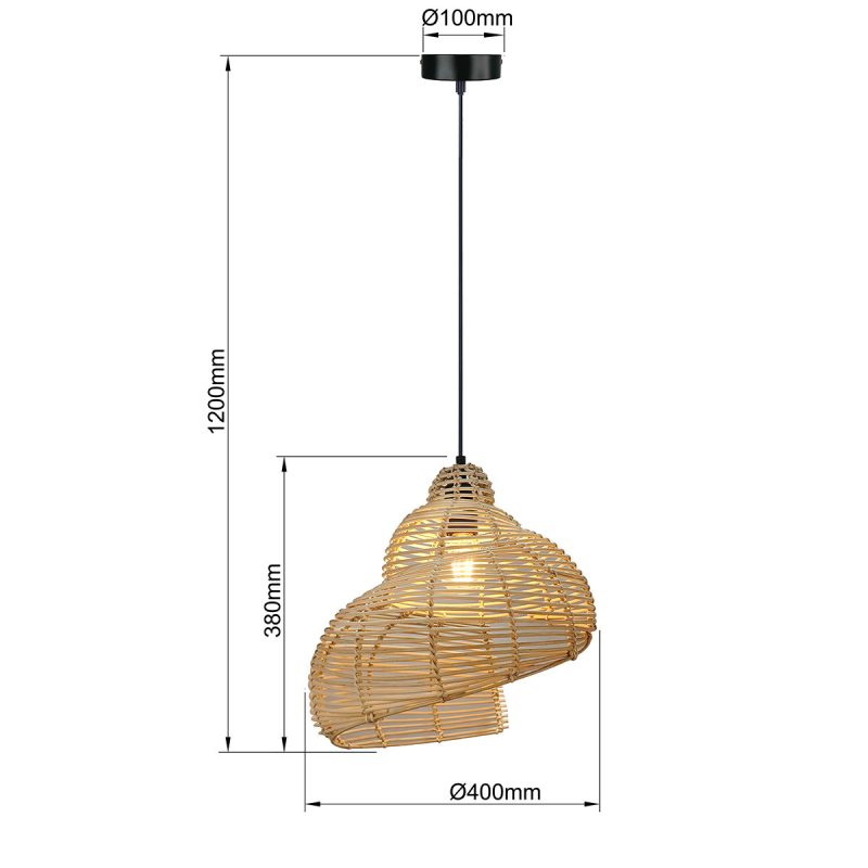 Lampă suspendată ratan 40 cm, lemn deschis 1xE27, stil natural, Shella Light Prestige - imagine 5