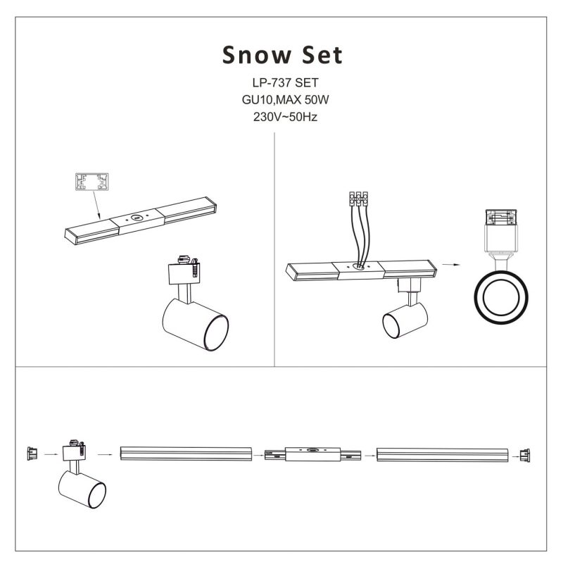 Reflector 3F negru 1xGU10, iluminat pe șină, Snow Light Prestige - imagine 6