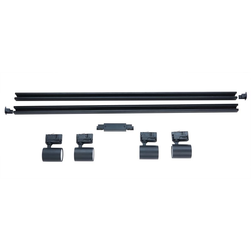 Set iluminat șină 3F negru 4xGU10, sistem complet, Snow Light Prestige