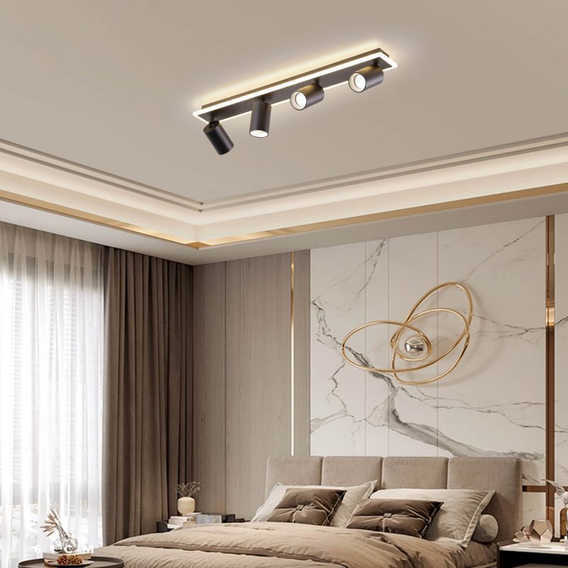 Set plafon reflectoare negru 4xGU10 + LED, model rotativ, Parma Light Prestige