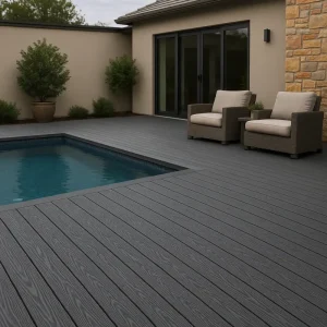 Deck terasa piscina WPC gri inchis, gol rotund rezistenta sporita, 150x25mm, 4ml, Virtuoso