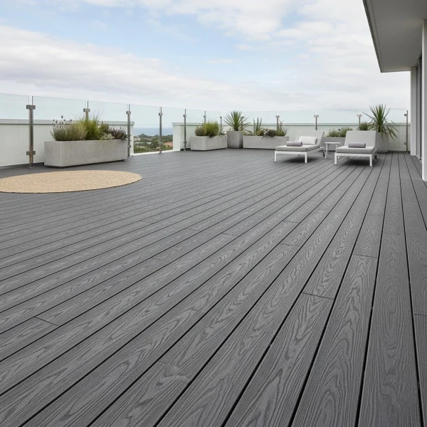 Placa deck wpc periat, piscina terasa, 3D, 150x25 mm, gri antracit, Virtuoso, 2ml